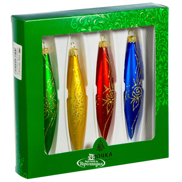 Набор елочных игрушек Сосульки Мозаика 15 см, 4 шт, стекло, подвеска Фабрика Елочка