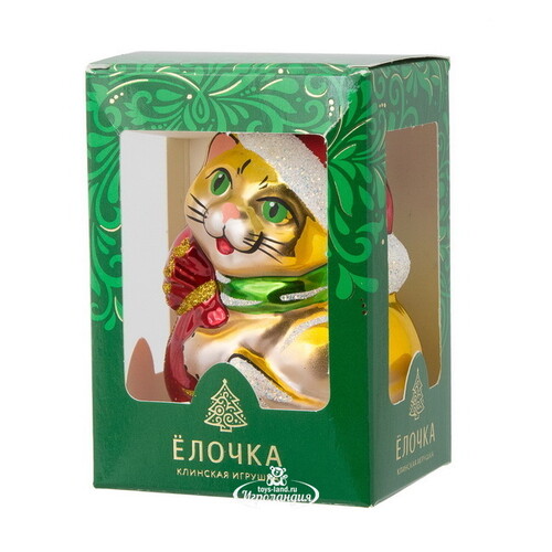 Стеклянная елочная игрушка Кот Кузя 8 см, подвеска Фабрика Елочка