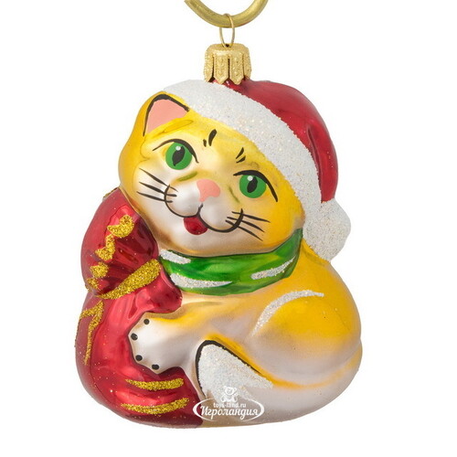 Стеклянная елочная игрушка Кот Кузя 8 см, подвеска Фабрика Елочка