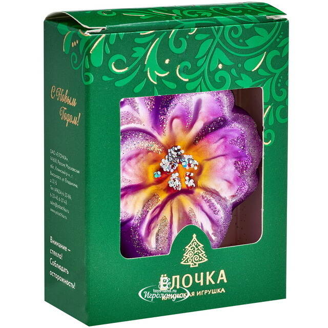 Стеклянная елочная игрушка Анютины глазки 7*6*2.5 см фиолетовая, подвеска Фабрика Елочка