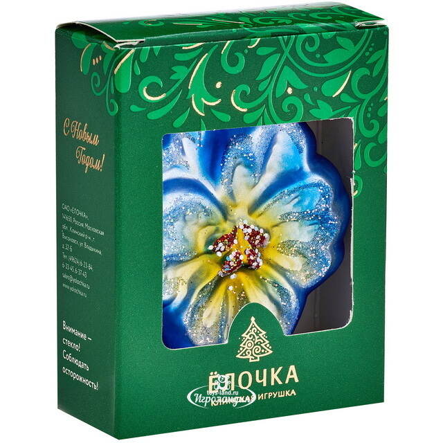 Стеклянная елочная игрушка Анютины глазки 7*6*2.5 см синяя, подвеска Фабрика Елочка