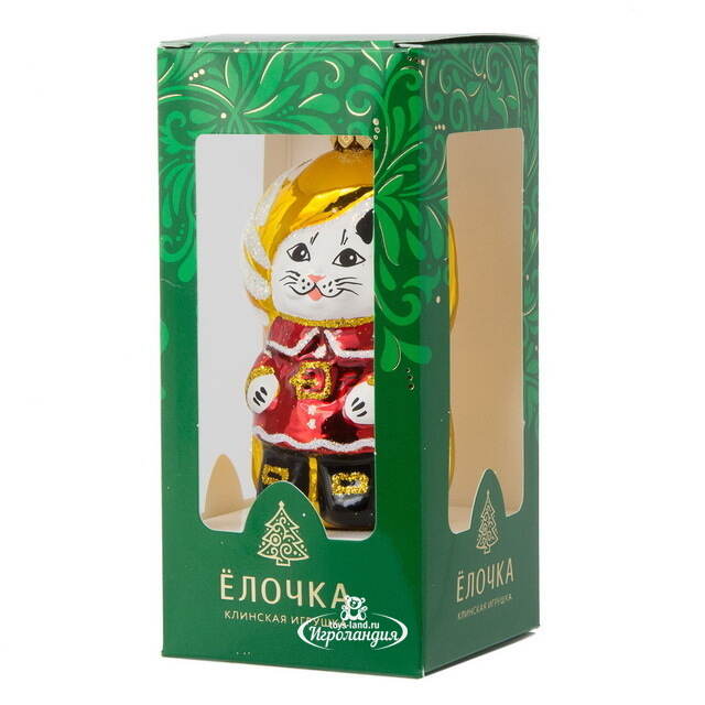 Стеклянная елочная игрушка Кот Маркиз 8 см, подвеска Фабрика Елочка