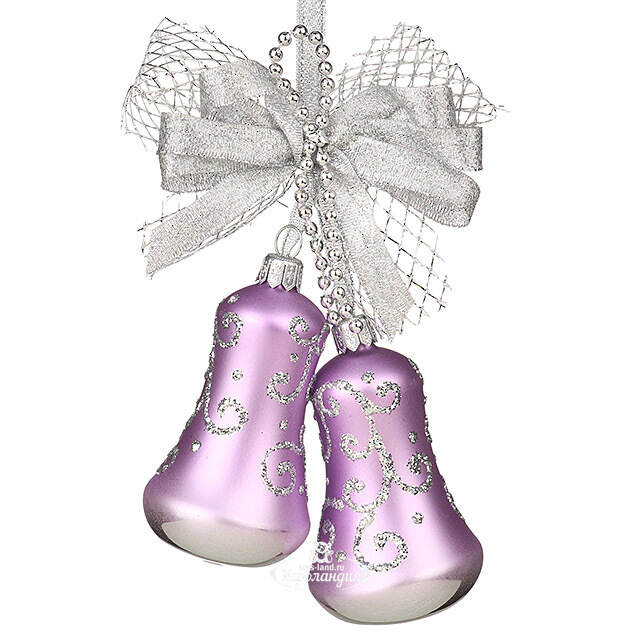 Стеклянное елочное украшение Колокольчики Дуэт 18 см сиреневые, подвеска Фабрика Елочка