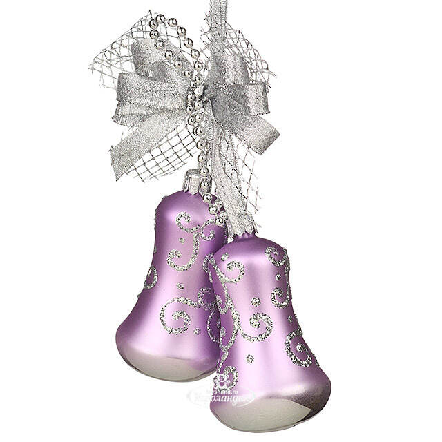 Стеклянное елочное украшение Колокольчики Дуэт 18 см сиреневые, подвеска Фабрика Елочка
