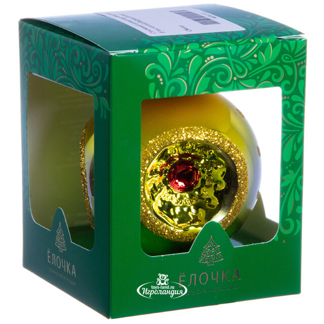 Стеклянный елочный шар Фонарики 8 см золотой Фабрика Елочка