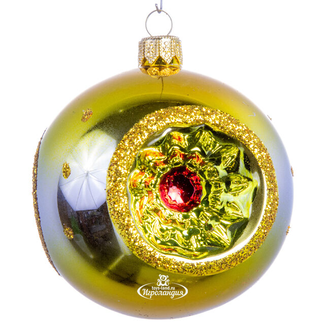 Стеклянный елочный шар Фонарики 8 см золотой Фабрика Елочка