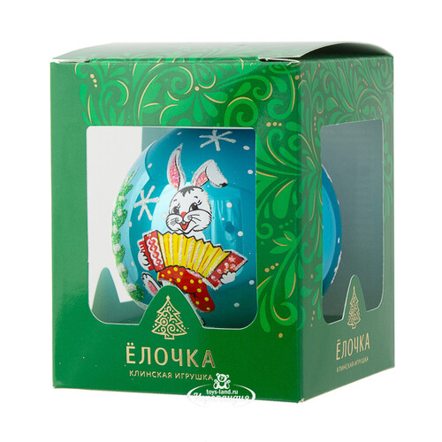 Стеклянный елочный шар Зодиак - Кролик Емеля с гармошкой 7 см бирюзовый Фабрика Елочка