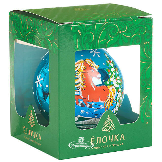 Стеклянный елочный шар Зодиак - Лошадка Дезири 8 см синий Фабрика Елочка