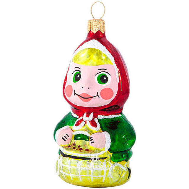 Стеклянная елочная игрушка Маша и Медведь 8 см, подвеска Фабрика Елочка