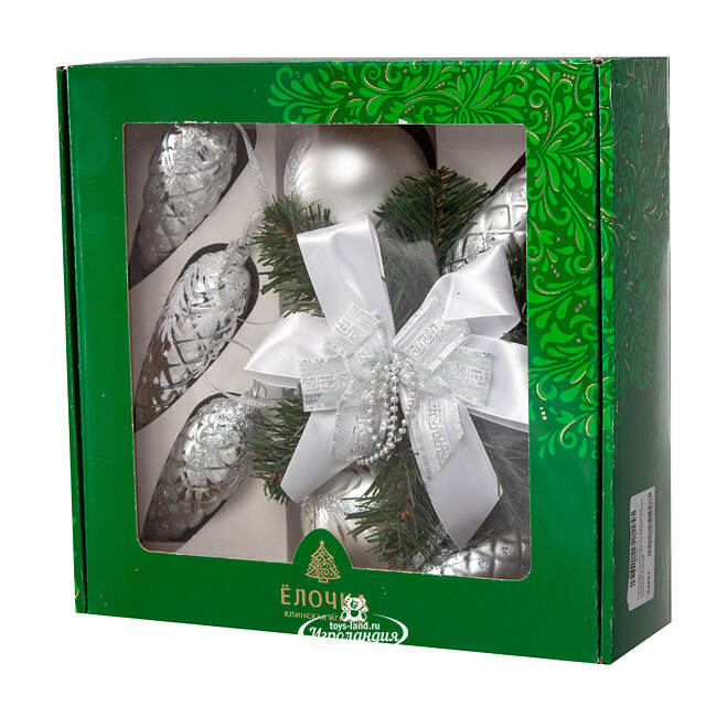 Гирлянда из новогодних шаров Метелица 64 см белая, стекло Фабрика Елочка