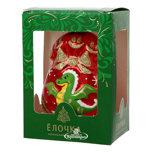 Стеклянная елочная игрушка Подарок - Дракон 8 см красный Фабрика Елочка
