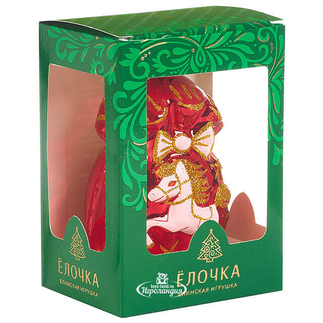 Стеклянная елочная игрушка Зодиак - Лошадка Пина 10 см красная Фабрика Елочка