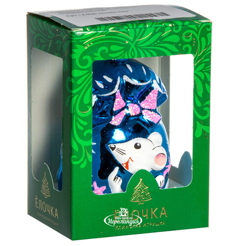 Стеклянная елочная игрушка Подарок - Мышь 8.5 см синий, подвеска Фабрика Елочка