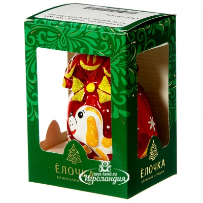 Стеклянная елочная игрушка Подарок - Собачка 8.5 см красная, подвеска Фабрика Елочка