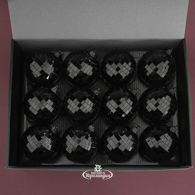 Набор елочных украшений Зеркальный Диско шар Black 8 см, 12 шт Koopman