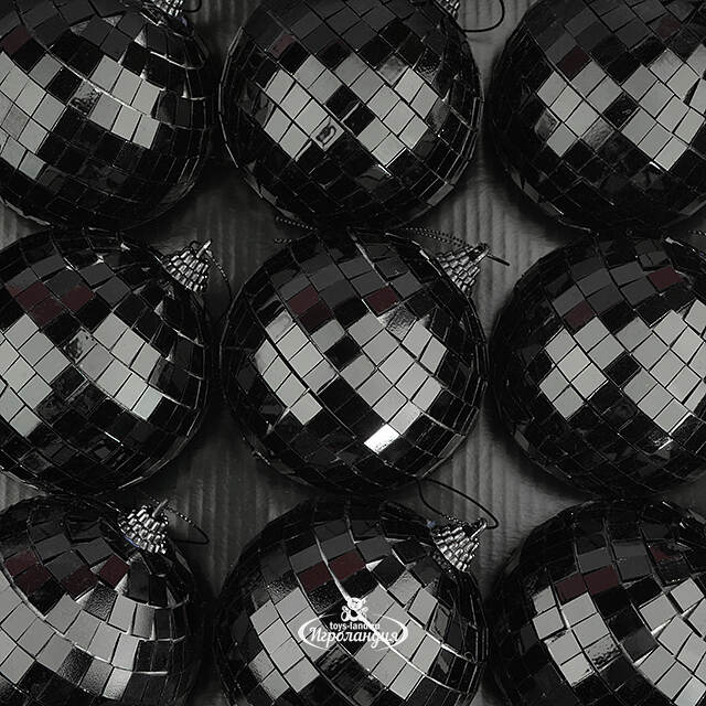 Набор елочных украшений Зеркальный Диско шар Black 8 см, 12 шт Koopman