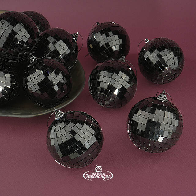 Набор елочных украшений Зеркальный Диско шар Black 8 см, 12 шт Koopman