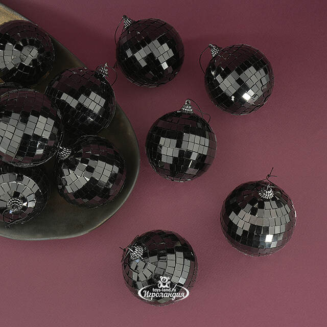 Набор елочных украшений Зеркальный Диско шар Black 8 см, 12 шт Koopman