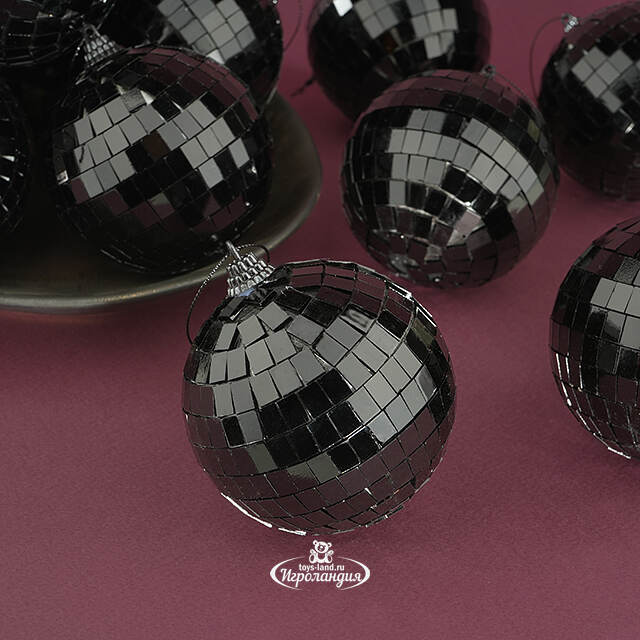 Набор елочных украшений Зеркальный Диско шар Black 8 см, 12 шт Koopman
