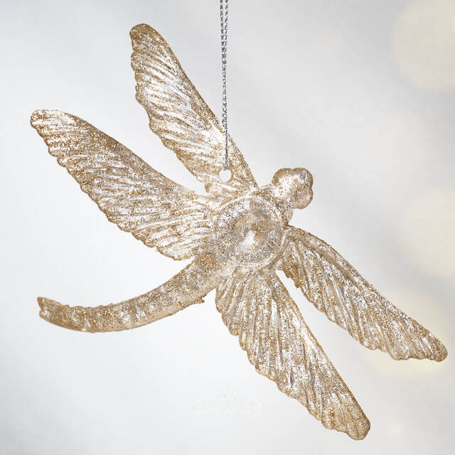 Елочная игрушка Стрекоза Эннолия 10 см, 2 шт, золотая, подвеска Koopman