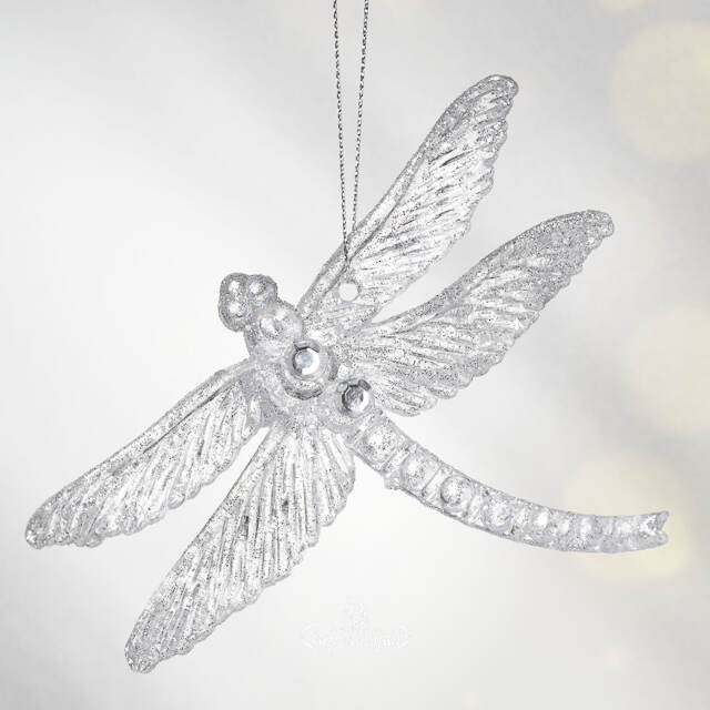 Елочная игрушка Стрекоза Эннолия 10 см, 2 шт, серебряная, подвеска Koopman