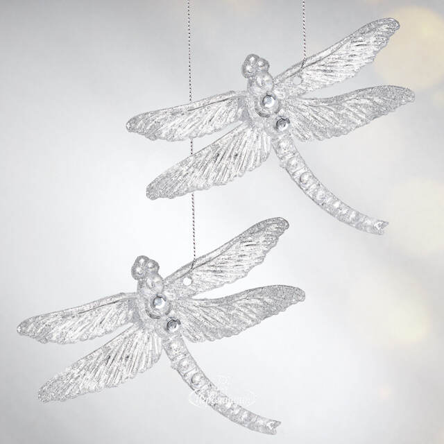 Елочная игрушка Стрекоза Эннолия 10 см, 2 шт, серебряная, подвеска Koopman