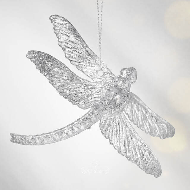 Елочная игрушка Стрекоза Эннолия 10 см, 2 шт, серебряная, подвеска Koopman