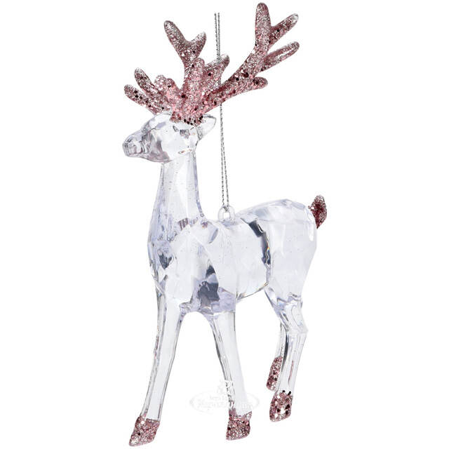 Елочная игрушка Олень Финолли 10 см с розовыми рогами, подвеска Koopman