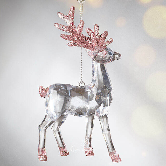 Елочная игрушка Олень Финолли 10 см с розовыми рогами, подвеска Koopman