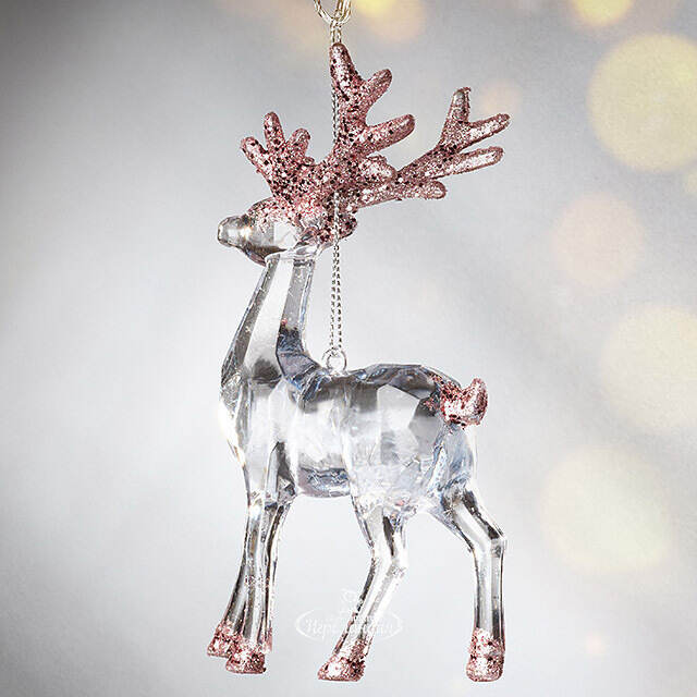 Елочная игрушка Олень Финолли 10 см с розовыми рогами, подвеска Koopman