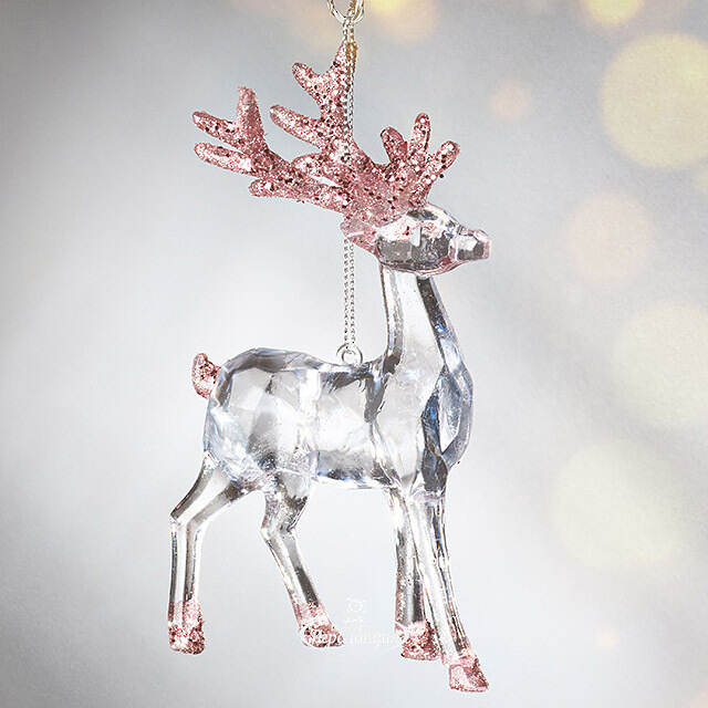 Елочная игрушка Олень Финолли 10 см с розовыми рогами, подвеска Koopman