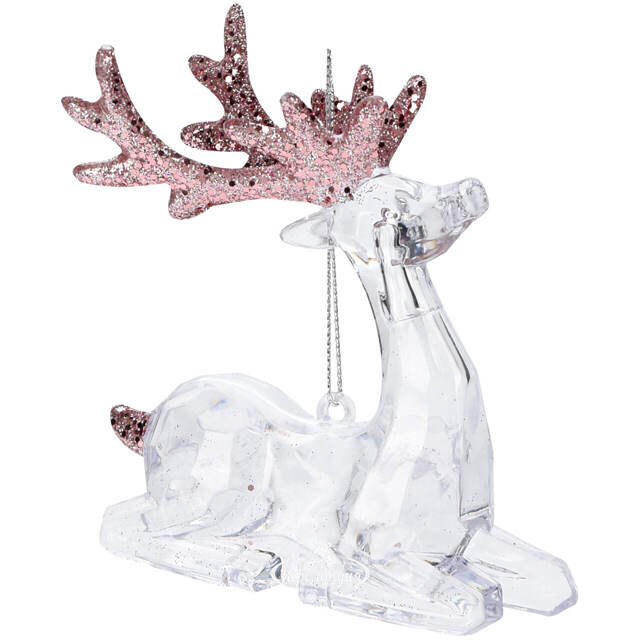 Елочная игрушка Олень Филидель 10 см с розовыми рогами, подвеска Koopman