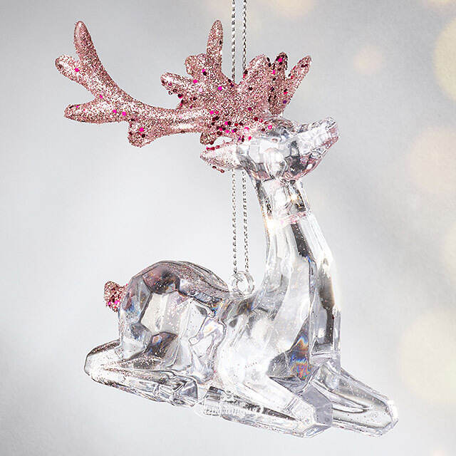 Елочная игрушка Олень Филидель 10 см с розовыми рогами, подвеска Koopman
