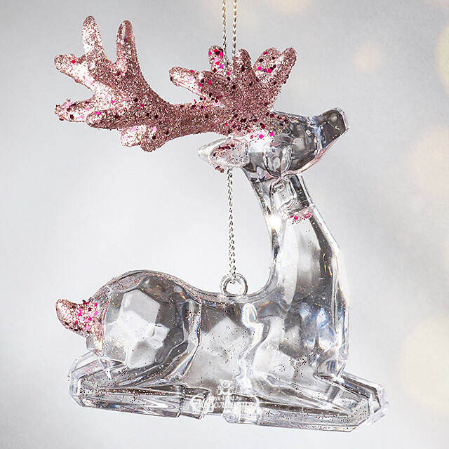 Елочная игрушка Олень Филидель 10 см с розовыми рогами, подвеска Koopman