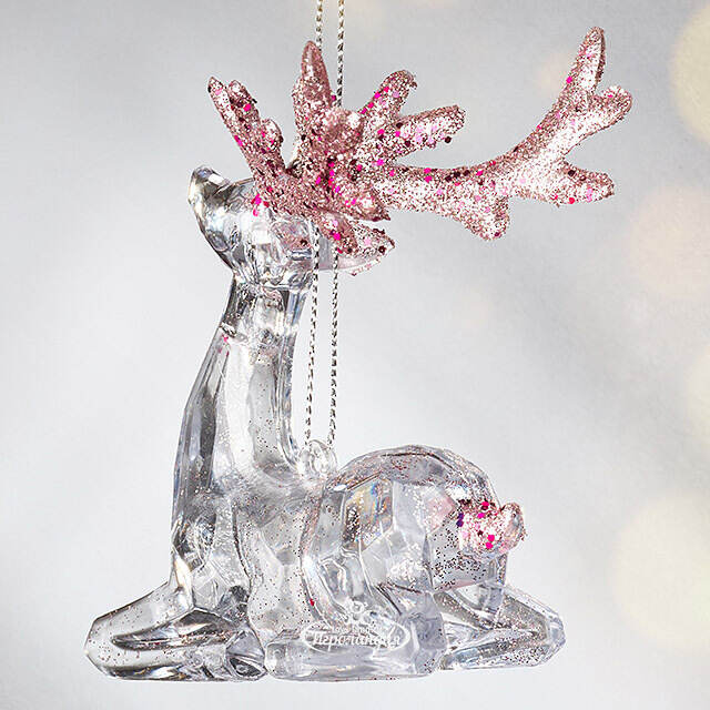 Елочная игрушка Олень Филидель 10 см с розовыми рогами, подвеска Koopman