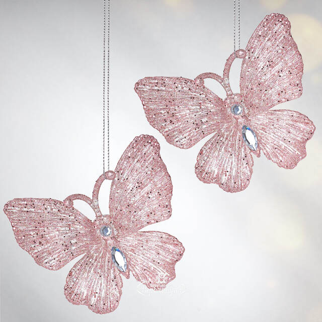 Елочная игрушка Бабочка Аурелия 11 см, 2 шт, розовая, подвеска Koopman