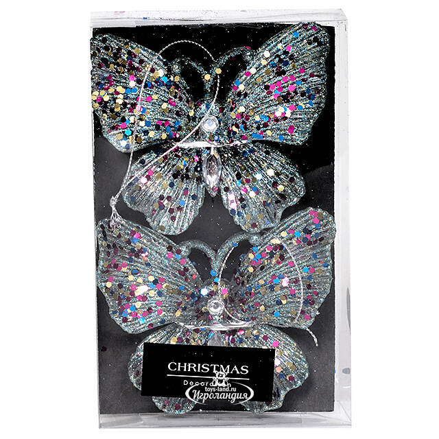 Елочная игрушка Бабочка Аурелия 11 см, 2 шт, голубая, подвеска Koopman