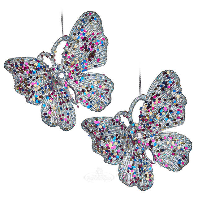 Елочная игрушка Бабочка Аурелия 11 см, 2 шт, голубая, подвеска Koopman