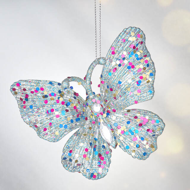 Елочная игрушка Бабочка Аурелия 11 см, 2 шт, голубая, подвеска Koopman