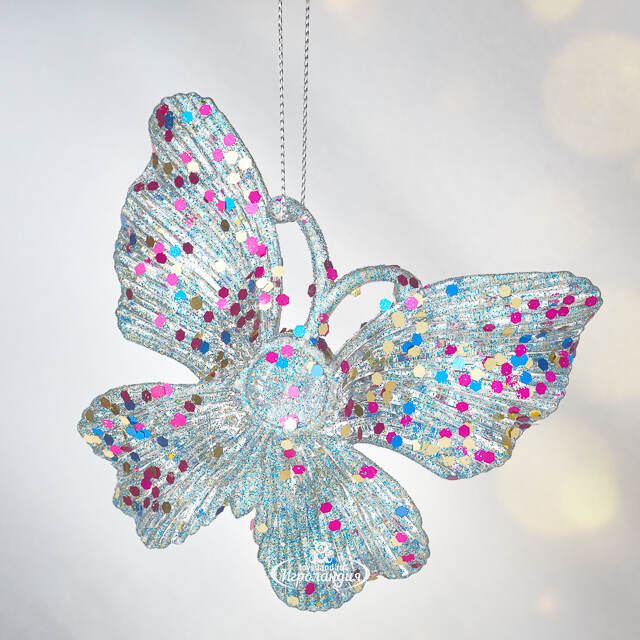 Елочная игрушка Бабочка Аурелия 11 см, 2 шт, голубая, подвеска Koopman