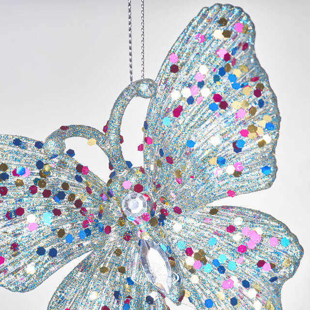 Елочная игрушка Бабочка Аурелия 11 см, 2 шт, голубая, подвеска Koopman