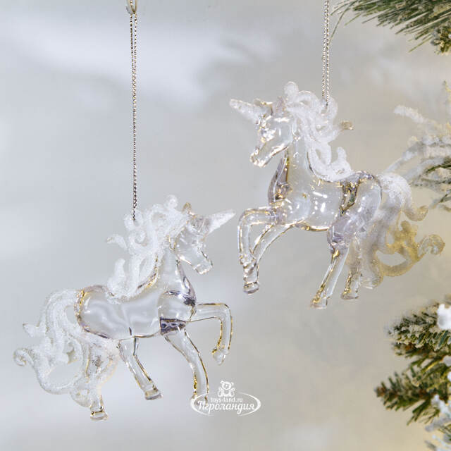 Елочная игрушка Единорог Аэльго с белой гривой 9 см, 2 шт, подвеска Koopman