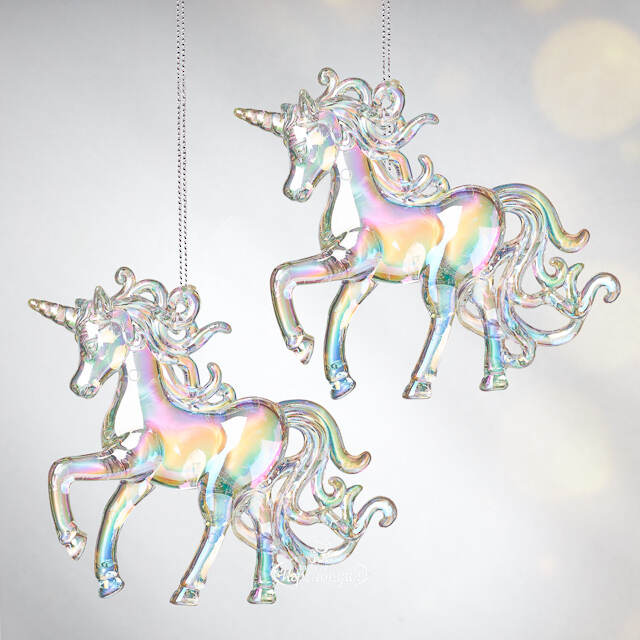 Елочная игрушка Единорог Аэльго с перламутровой гривой 9 см, 2 шт, подвеска Koopman