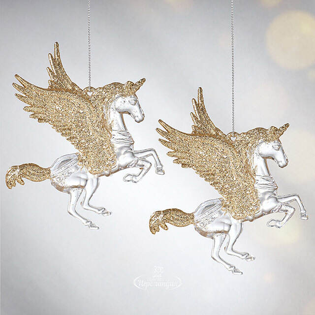 Елочная игрушка Единорог Ганэль с золотыми крыльями 15 см, 2 шт, подвеска Koopman