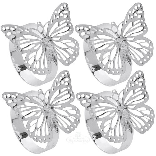 Кольца для салфеток Бабочки Наннели, 4 шт, серебряные Koopman