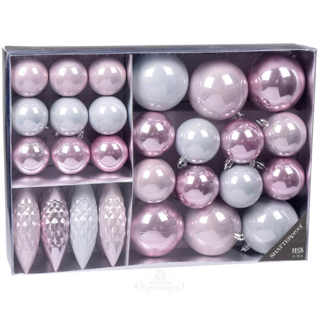 Набор пластиковых шаров Charmic - Жемчужная Роза 5-12 см, 31 шт Koopman