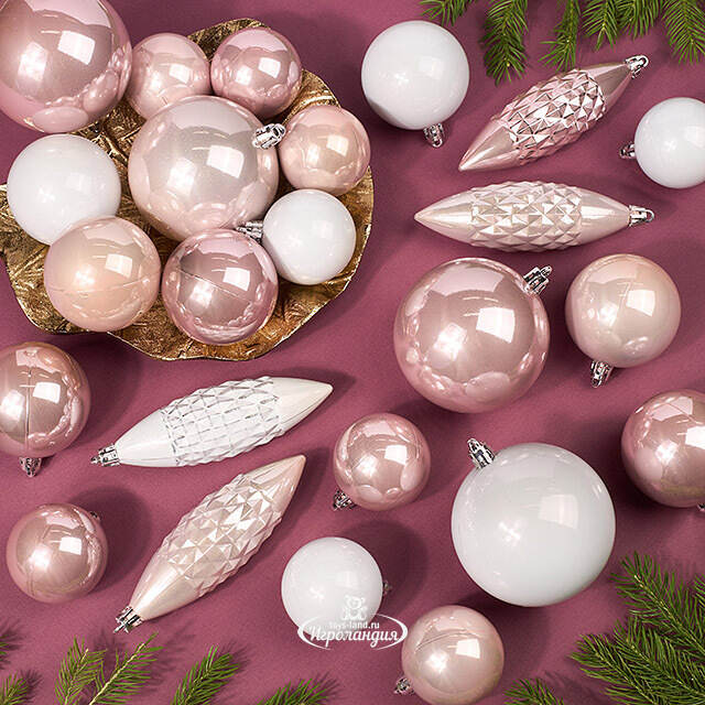 Набор пластиковых шаров Charmic - Жемчужная Роза 5-12 см, 31 шт Koopman