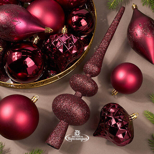 Набор пластиковых шаров с верхушкой Сен-Дени бордовый, 19 шт Koopman