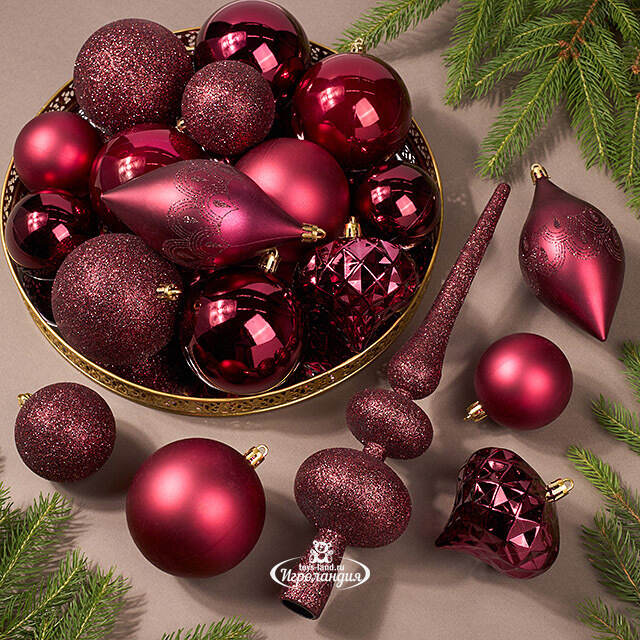 Набор пластиковых шаров с верхушкой Сен-Дени бордовый, 19 шт Koopman