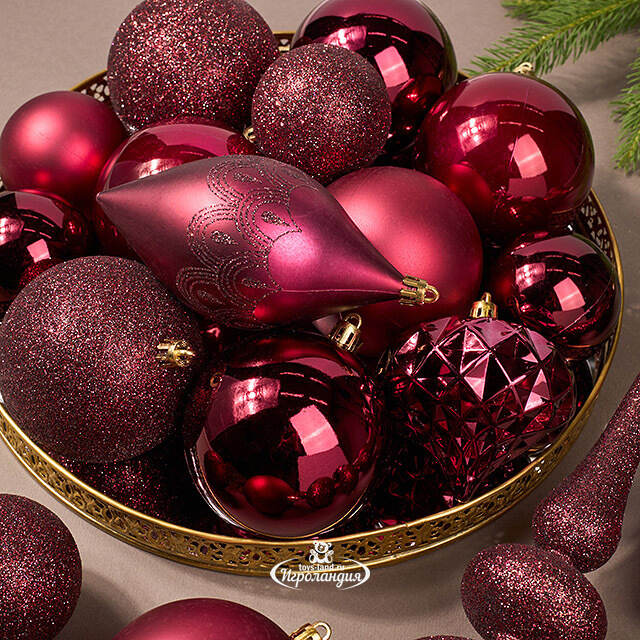 Набор пластиковых шаров с верхушкой Сен-Дени бордовый, 19 шт Koopman